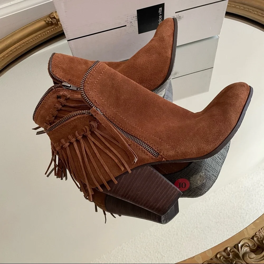 Dolce Vita Size 10 New Fringe Leather Ankle Heeled Booties ~ Shoes